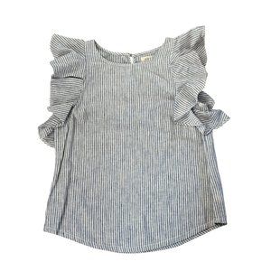 J. CREW STRIPED RUFFLE SLEEVE TOP BLOUSE SIZE 00 WHITE BLUE CASUAL